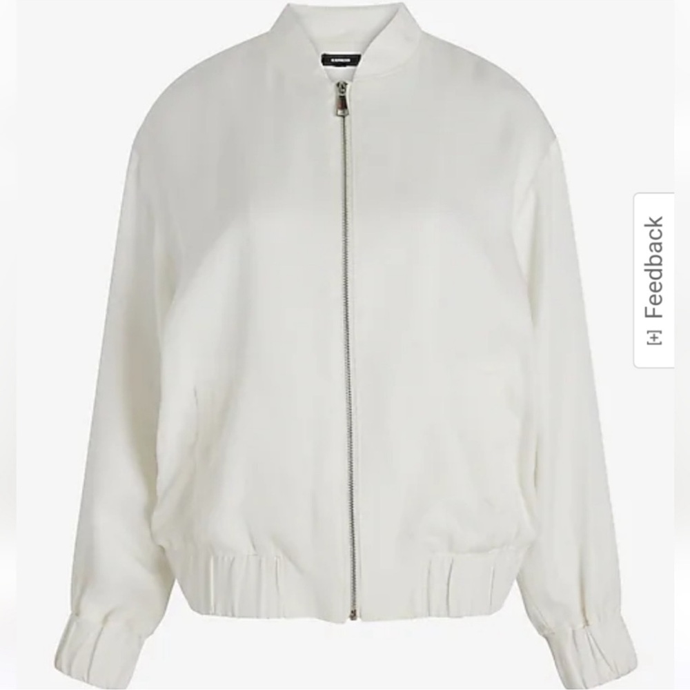 Express White rayon linen full zip front light Bomber Jacket XL extra large